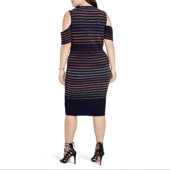 NWT RACHEL Rachel Roy Curves Ombre Striped Cold Shoulder Knit Midi Dress - Picture 2 of 10